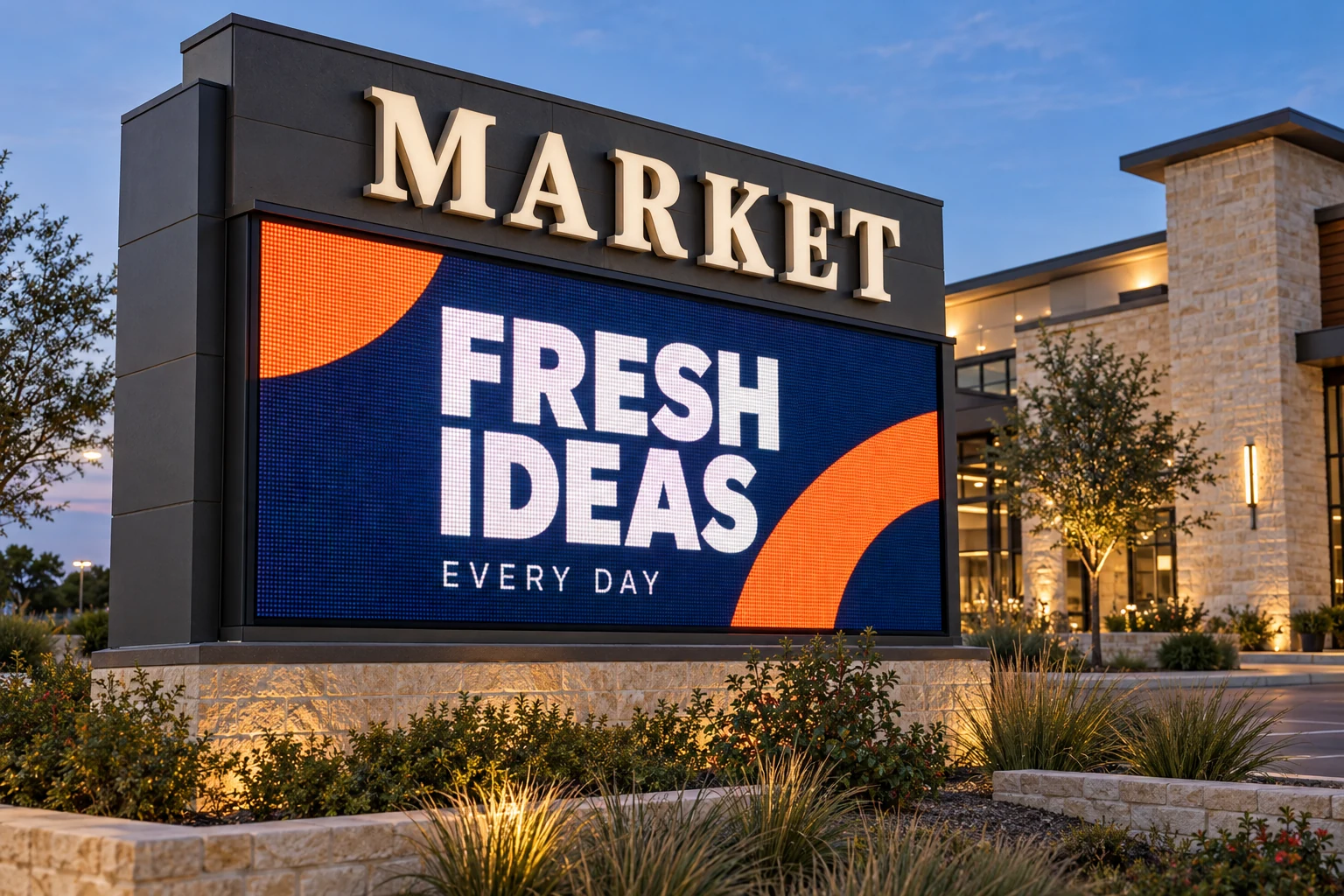 Concept outdoor LED display showing Fresh Ideas Every Day